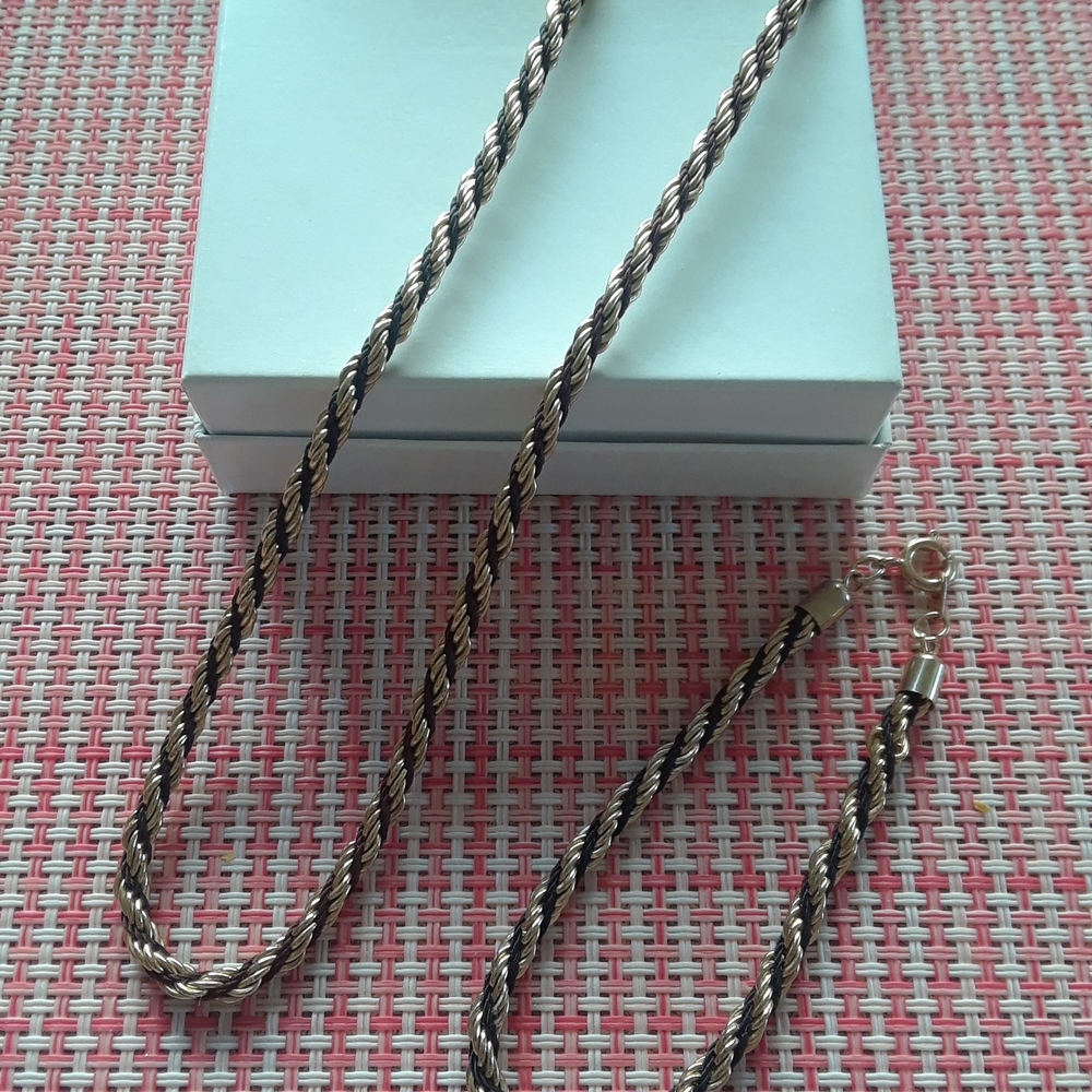 Elegant Black and Gold Plated Twisted Rope Necklace and Bracelet Set